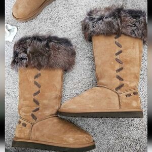 UGG Tan Fur-Trimmed Winter Boots